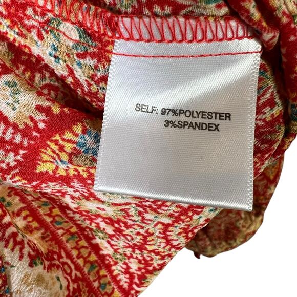 Rose + Olive Paisley Print Peasant Top Womens L Red Hippie Boho Cottagecore - Picture 7 of 7